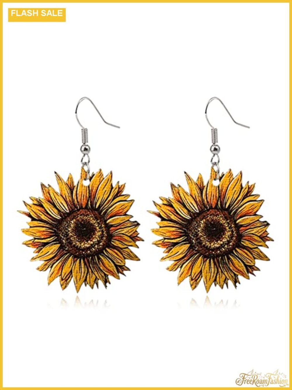 Handmade Wooden Sunflower Dangle Drop Earrings Boho French Wire Women's Jewelry
